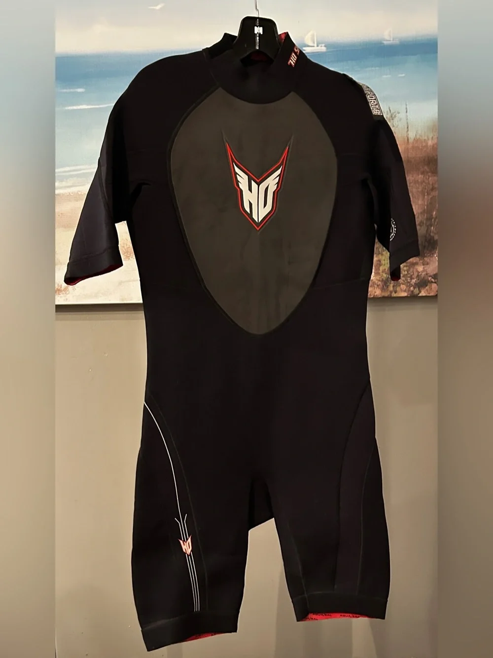 HO Sports Men’s SS Shorty One-Piece Wetsuit in Black and Dark Gray - Front Zip